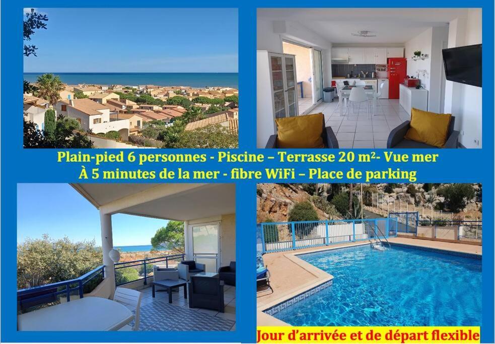 Plain-Pied, Terrasse, Piscine, Pleine Vue Mer, Plage A 6' A Pied, Parking, Wifi Fleury  Exterior photo